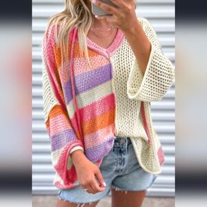 Boutique Bublbe Gum Striped Oversized Sweater